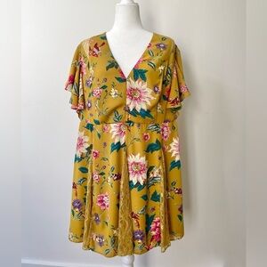 ASOS Fall Dress V Neckline Lace Floral Bird Size 16